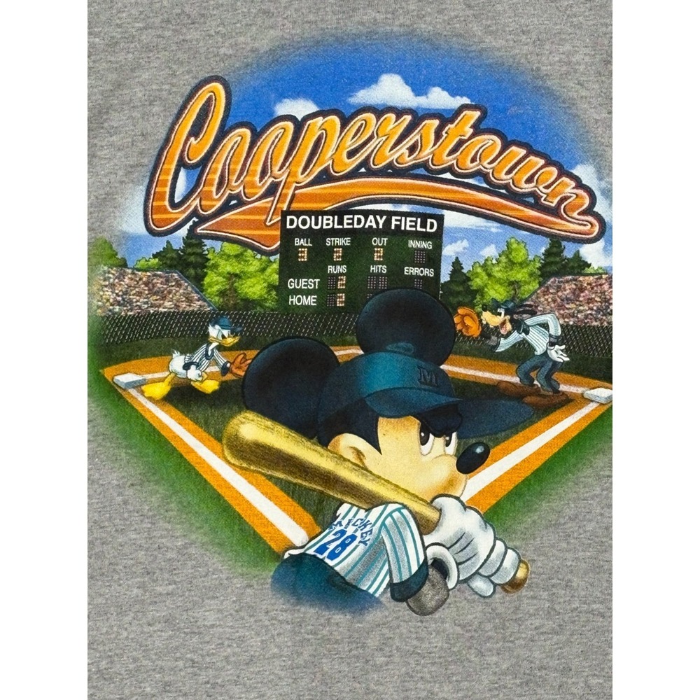 Cooperstown Doubleday Field Baseball T-Shirt Boys Gray Large Disney Mickey Mouse